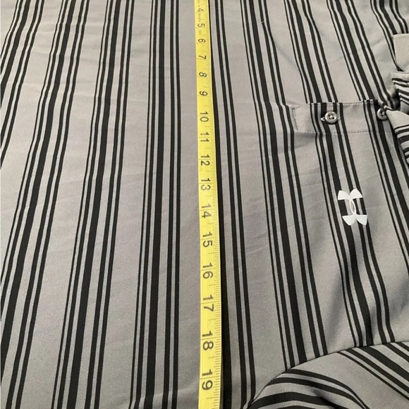 Under Armour‎ Polo Mens Medium Gray & Black Striped Loose Heatgear Golf Shirt - Picture 6 of 8